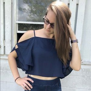 Navy crop top flowy blouse